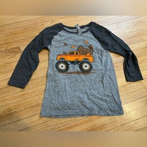 Boy Youth Small Thanksgiving Turkey Gray Orange Monster Truck Shirt Fall Funny